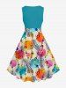 Plus Size Feather Ethnic Beading Tassel Paint Print 1950s Vintage A Line Swing Dress -  