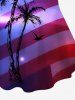 Plus Size Glitter Sparkling American Flag Coconut Tree Print Hawaii T-shirt -  
