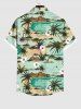 Plus Size Coconut Tree Sea Floral Mountain Print Hawaii Button Pocket Shirt For Men -  