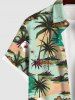 Plus Size Coconut Tree Sea Floral Mountain Print Hawaii Button Pocket Shirt For Men -  