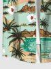 Plus Size Coconut Tree Sea Floral Mountain Print Hawaii Button Pocket Shirt For Men -  