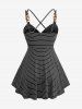Plus Size Striped Twist Lace Trim Crisscross Strappy Backless Chain Cami Top -  
