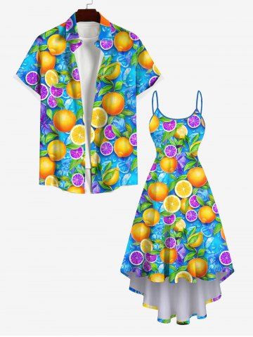 Colorful Lemon Orange Leaf Print Plus Size Matching Hawaii Beach Outfit For Couples - MULTI-A