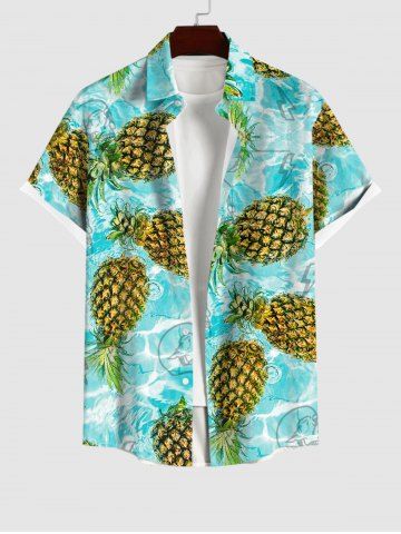 Plus Size Pineapple Skull Lightning Print Buttons Pocket Hawaii Shirt For Men - LIGHT GREEN - 4XL
