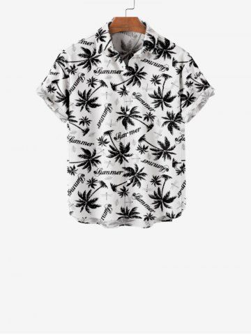 Kid's Coconut Tree Dragonfly Summer Print Buttons Pocket Hawaii Shirt For Men - WHITE - 160