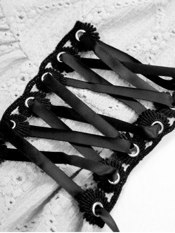 Plus Size Hollow Out Jacquard Textured Lace Up Zipper Buckle Grommet Solid Backless Tank Top