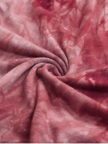 Plus Size Tie Dye Printed Lace Up Ruched Ruffles Cashew Lace Trim Pockets Tank Top