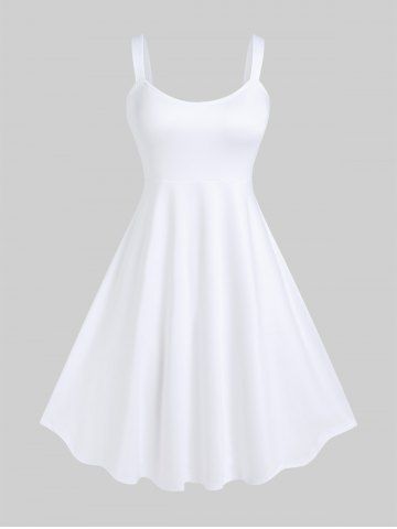 Plus Size Backless Solid A Line Tank Dress - WHITE - 5X