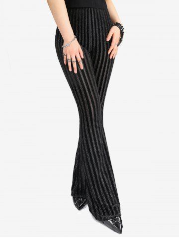 Gothic Glitter Silver Line Velvet Striped Patchwork Flare Pants
