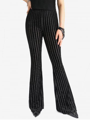 Gothic Glitter Silver Line Velvet Striped Patchwork Flare Pants
