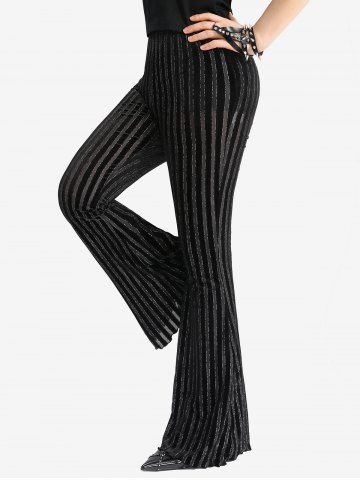 Gothic Glitter Silver Line Velvet Striped Patchwork Flare Pants