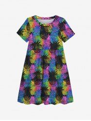 Kid's Colorful Pineapple Colorblock Print Hawaii Dress -  