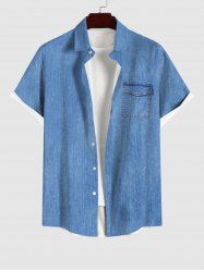 Plus Size Denim 3D Print Buttons Pocket Shirt For Men -  