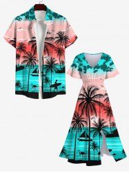 Coconut Tree Sea Beach Ombre Sky Sun Print Plus Size Matching Hawaii Beach Outfit For Couples -  