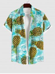 Chemise Décontractée Boutonnée Crâne et Ananas Imprimés avec Poche de Grande Taille - Vert clair 3XL
