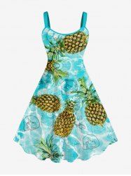 Robe Débardeur Hawaïen Crâne et Ananas Imprimés de Grande Taille - Vert clair 6X