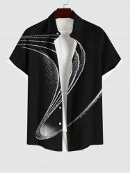 Chemise à Boutons avec Poche et à Imprimé Lignes Géométriques Brillantes 3D pour Hommes Grande-Taille - Noir M