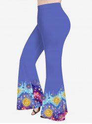 Pantalon Evasé Etoile Galaxie et Soleil Imprimés de Grande Taille à Paillettes - Bleu Ciel S