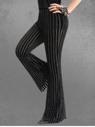 Gothic Glitter Silver Line Velvet Striped Patchwork Flare Pants -  