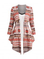 Tribal Geometric Pattern Colorblock Faux Twinset Top -  