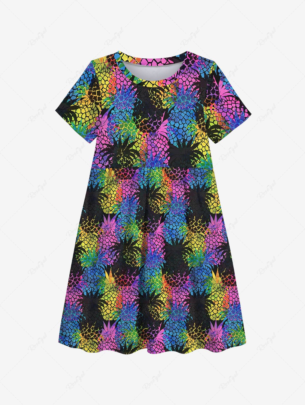 Outfits Kid's Colorful Pineapple Colorblock Print Hawaii Dress  