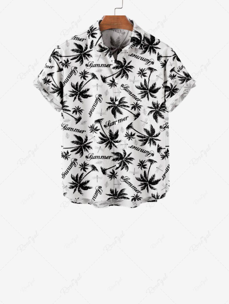 Outfits Kid's Coconut Tree Dragonfly Summer Print Buttons Pocket Hawaii Shirt For Men  
