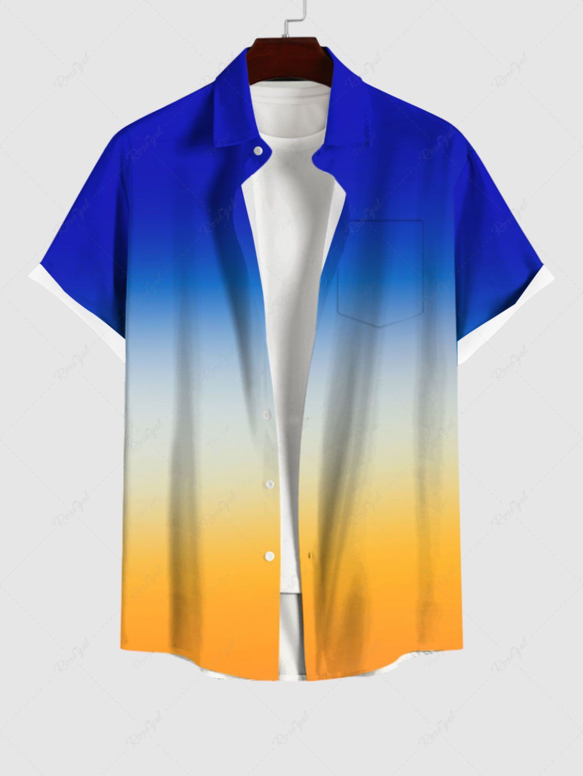 Fancy Plus Size Ombre Colorblock Print Buttons Pocket Shirt For Men  