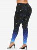 Lace Up Floral Jacquard Laser Cut Layered 2 in 1 Top and Galaxy Star Ombre Glitter 3D Print Leggings Plus Size Outfit -  