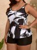 Plus Size Two Tone Ink Graffiti Print Boyleg Tankini Swimsuit -  