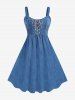 Lace Up Grommets Denim 3D Print Plus Size Matching Outfit For Couples -  