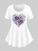 Heart Patriotic American Flag Flower Print T-shirt and 3D Jeans Lace-up Graphic Leggings Plus Size Matching Set -  