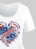 Heart Patriotic American Flag Flower Print T-shirt and 3D Jeans Lace-up Graphic Leggings Plus Size Matching Set -  