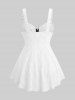 Plus Size Hollow Out Jacquard Textured Lace Up Zipper Buckle Grommet Solid Backless Tank Top -  