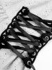 Plus Size Hollow Out Jacquard Textured Lace Up Zipper Buckle Grommet Solid Backless Tank Top -  