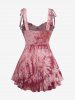 Plus Size Tie Dye Printed Lace Up Ruched Ruffles Cashew Lace Trim Pockets Tank Top -  