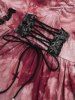 Plus Size Tie Dye Printed Lace Up Ruched Ruffles Cashew Lace Trim Pockets Tank Top -  