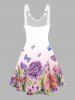 Colorful Butterfly Floral Print V Neck O Ring Straps A Line Tank Dress -  