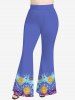 Pantalon Evasé Etoile Galaxie et Soleil Imprimés de Grande Taille à Paillettes - Bleu Ciel S