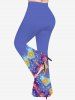 Pantalon Evasé Etoile Galaxie et Soleil Imprimés de Grande Taille à Paillettes - Bleu Ciel S