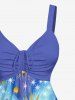 Plus Size Glitter Sun Stars Galaxy Print Cinched Tank Top -  