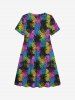 Kid's Colorful Pineapple Colorblock Print Hawaii Dress -  