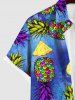 Chemise Décontractée Peinture Eclaboussée Colorée Ombrée Ananas Imprimé avec Poche de Grande Taille - Bleu Ciel 3XL