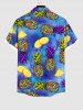 Chemise Décontractée Peinture Eclaboussée Colorée Ombrée Ananas Imprimé avec Poche de Grande Taille - Bleu Ciel 4XL