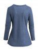 Solid Color Textured Mock Button V Neck Casual T-shirt -  