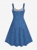 Plus Size Lace Up Grommets Denim 3D Print Tank Dress -  
