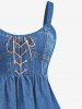 Plus Size Lace Up Grommets Denim 3D Print Tank Dress -  