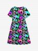 Kid's Colorful Skulls Palm Leaf Print Dress -  
