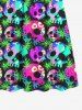 Kid's Colorful Skulls Palm Leaf Print Dress -  