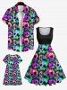 Kid's Colorful Skulls Palm Leaf Print Dress -  