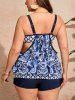 Maillot de Bain Tankini Conque Etoile de Mer Coquille Imprimés de Grande Taille à Volants - Bleu 5XL